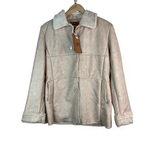NWT Gazoz Women's Size M Khaki Cream Faux Fur Lined Button Up Jacket $79.99